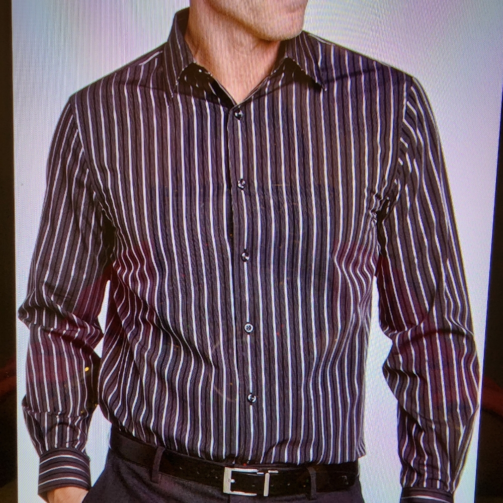 Perry Ellis Men's shirt/XL/ Black with Stripe/Pre-owned EXCELLENT CONDITION